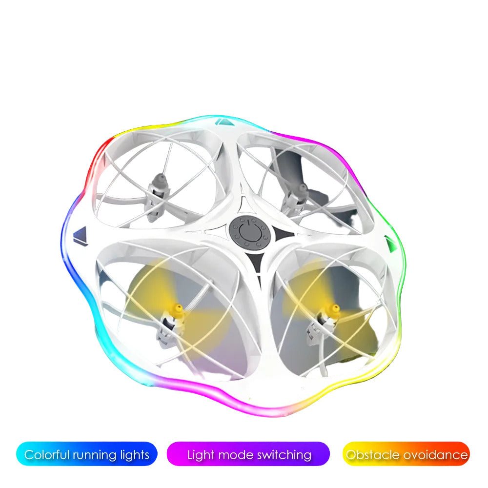 360-degree intelligent obstacle avoidance UFO with colorful lights on a dark background