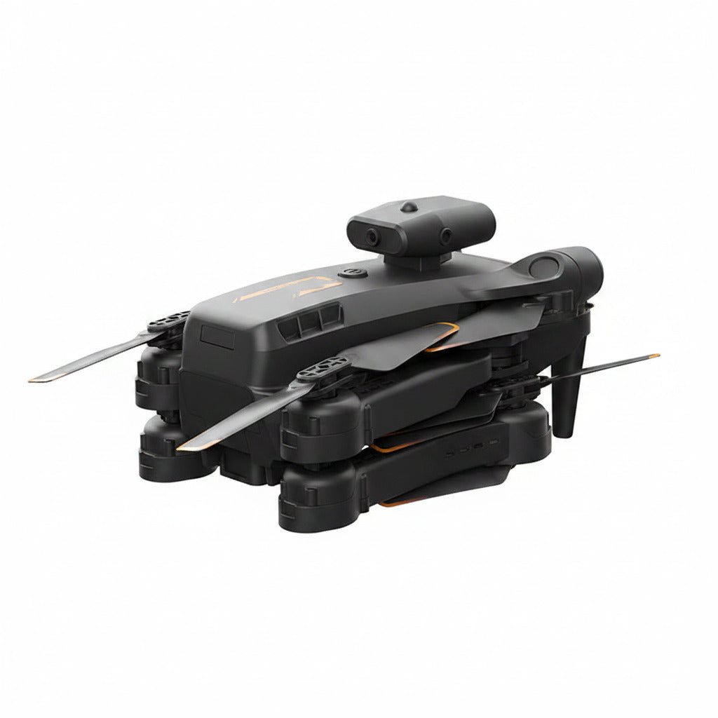 Black drone with propellers on a white background