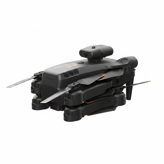 Black drone with propellers on a white background