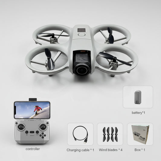 White drone with accessories on a white background