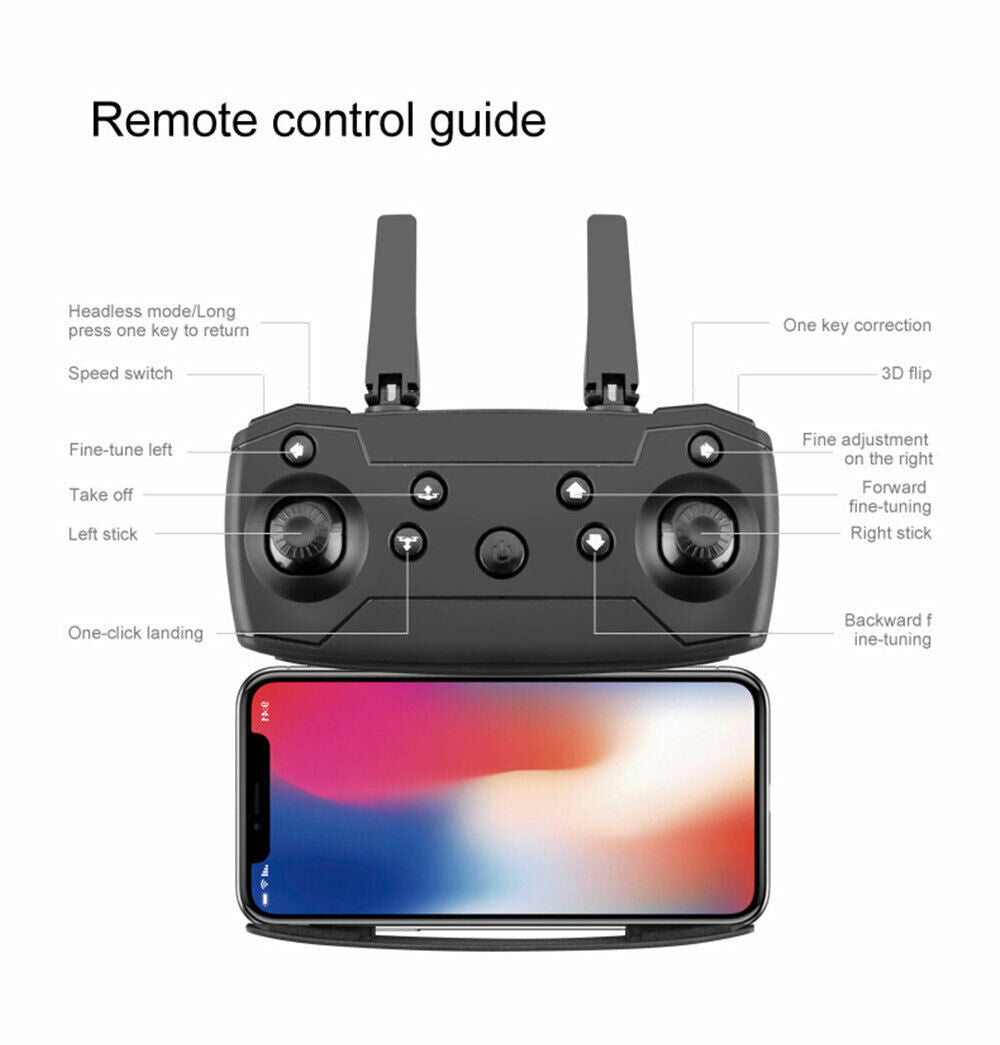 Remote control guide with drone controller and smartphone displaying colorful screen on a white background