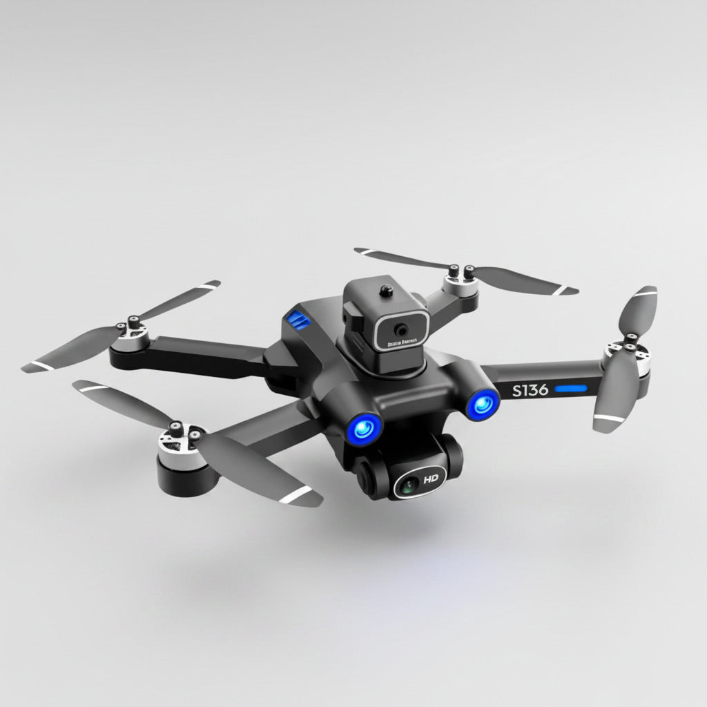 Drone with GPS obstacle avoidance and other features on a white background