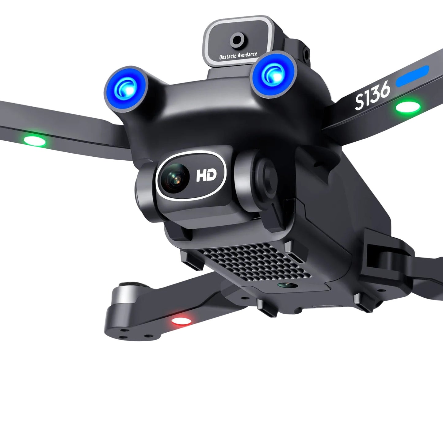 Black drone with camera on a white background