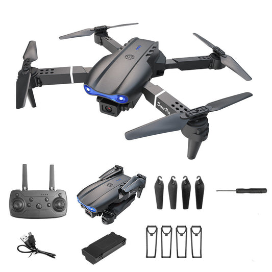 Black drone with accessories on a white background