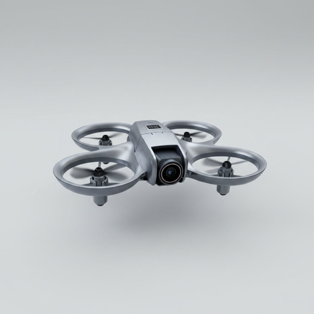 Mini drone with dual camera and obstacle avoidance feature in an icy cave setting