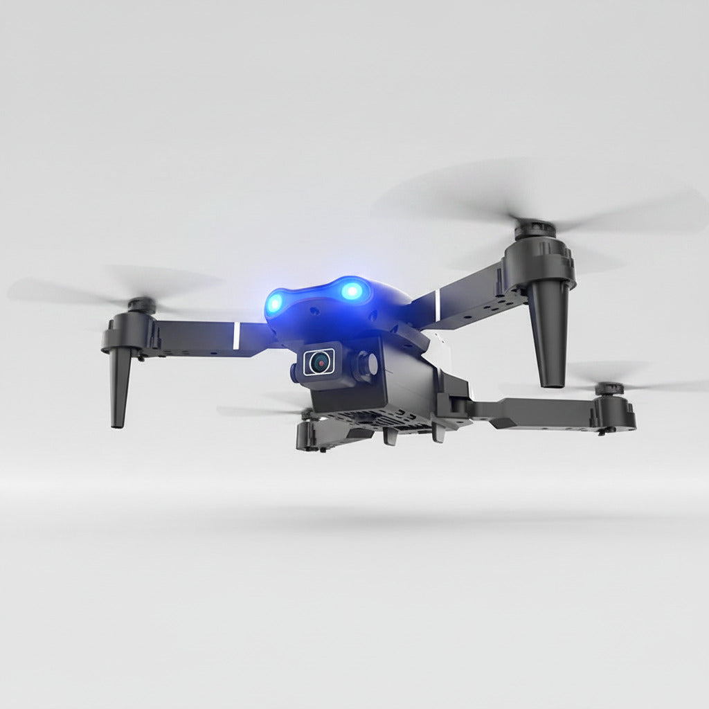Drone with 'E99 Pro' branding against a mountainous landscape background