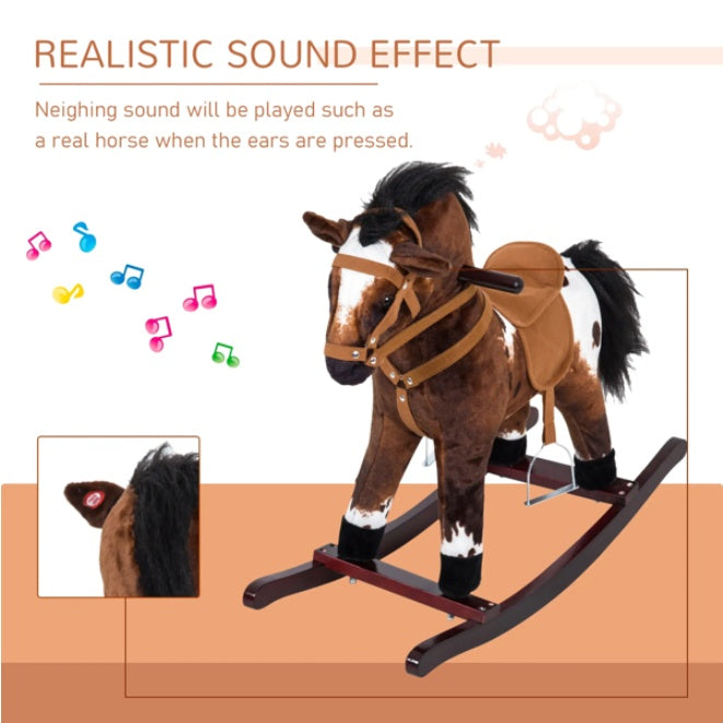 Plush rocking horse with realistic sound effect on a beige background