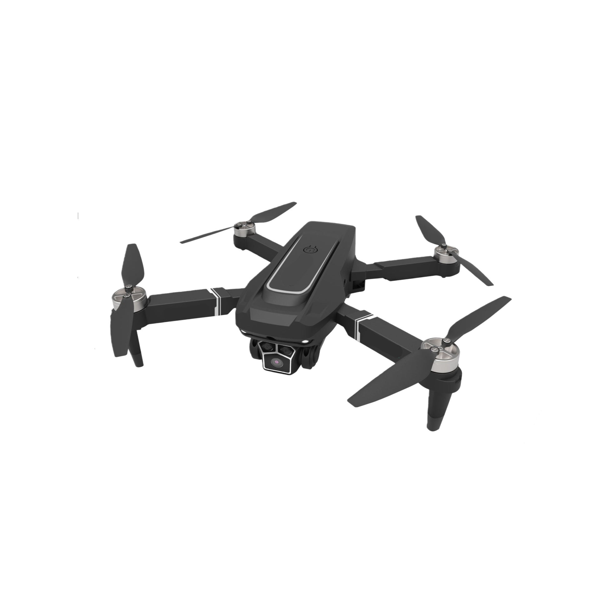 Black drone with propellers on a white background, showing dimensions.