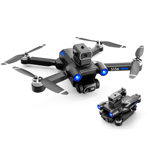 Drone with 360-degree obstacle avoidance and HD electric tuning dual camera on a white background