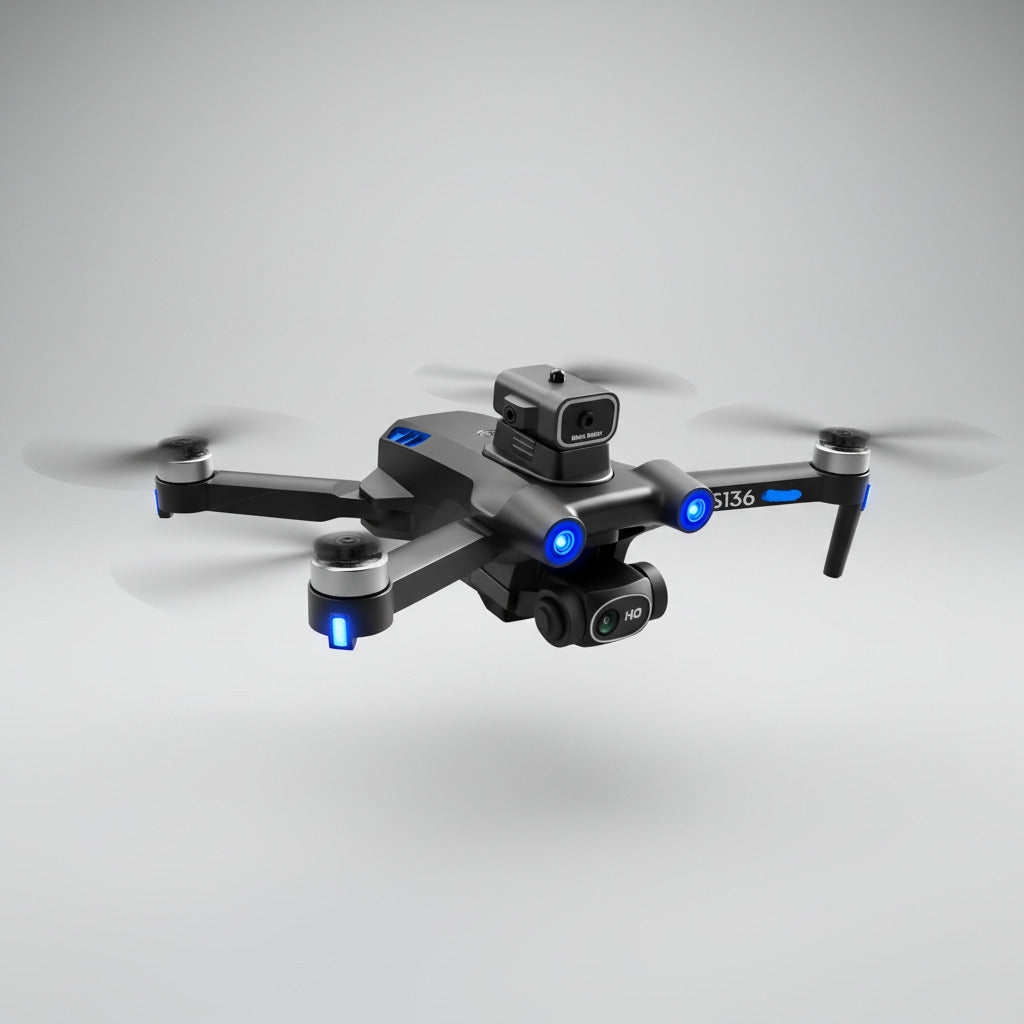 Drone with 360-degree intelligent obstacle avoidance technology in a home setting.